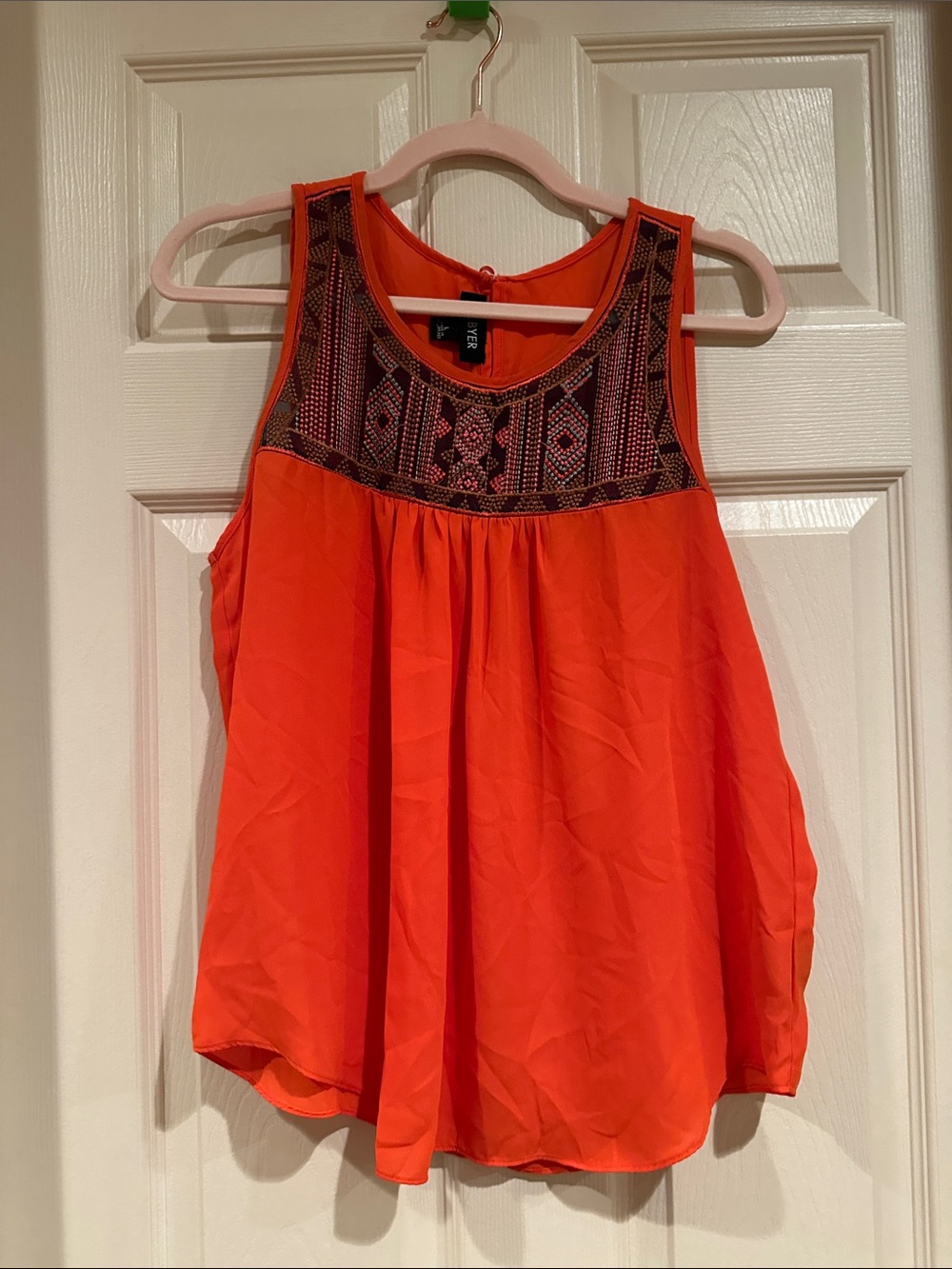 A. Byer Orange Embroidered Yoke Sleeveless Camisole